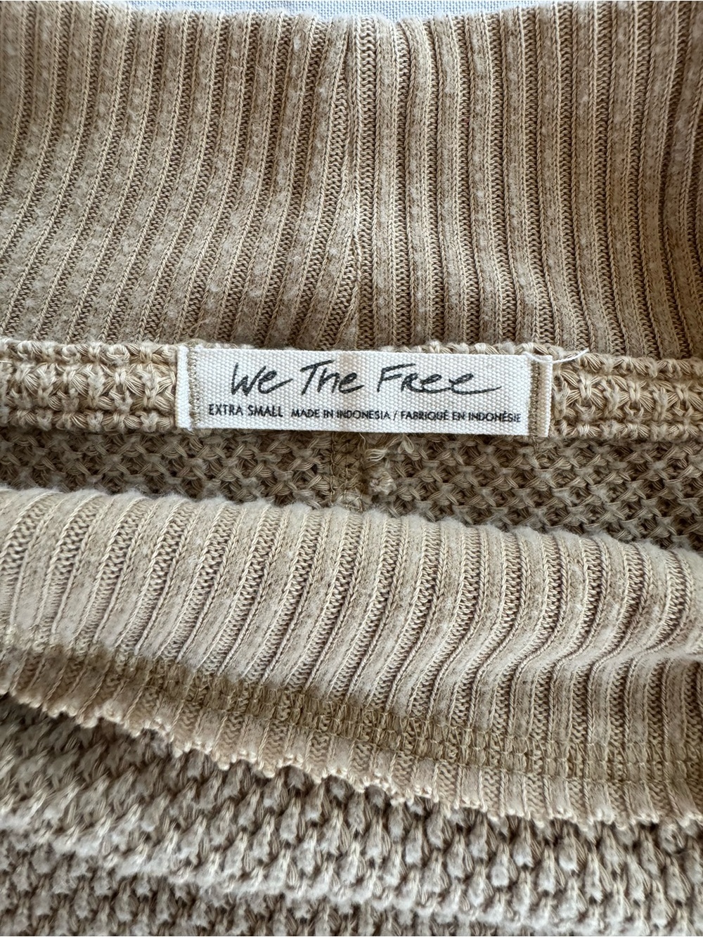 FREE PEOPLE She's A Keeper Thermal Waffle Knit Sweater Winter Wheat Tan we the f - Picture 6 of 6
